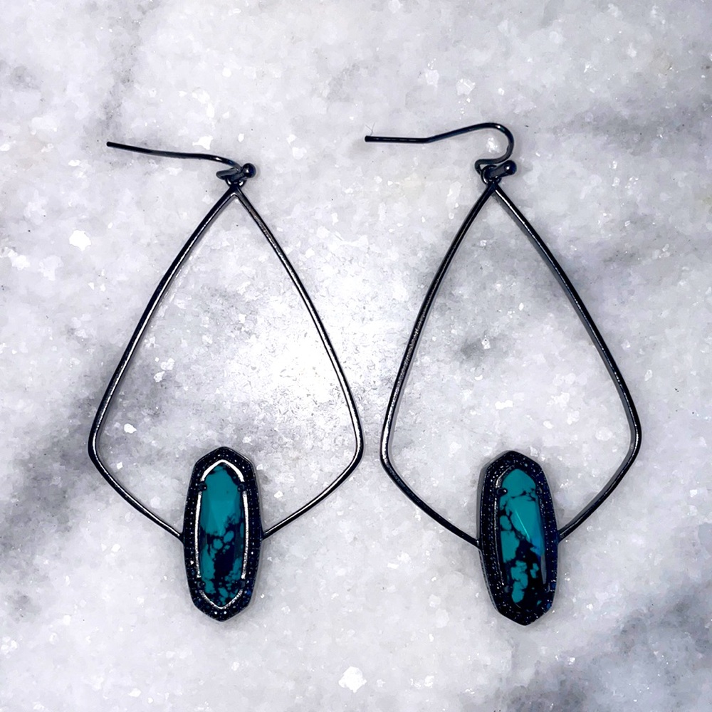 Kendra Scott Arianna Earrings Variegated Teal Magnesite in Gunmatal NWOT